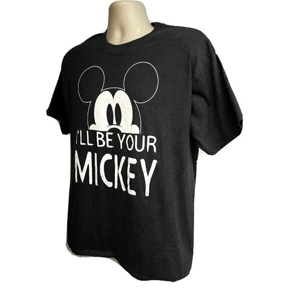Disney Mickey Mouse Mens Charcoal Gray Graphic T-Shirt Large Cotton Spell Out - Picture 2 of 6